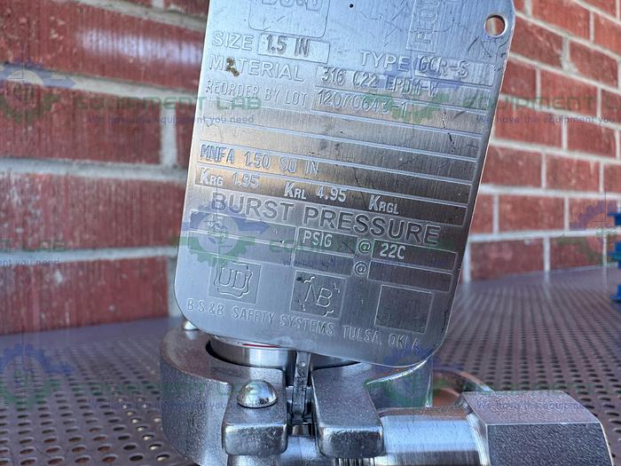 Used BS&B GR-C Safety Head 1 1/2" Fitting w/ 45 PSIG Rupture Disc, 1 1/2" Tee Fitting