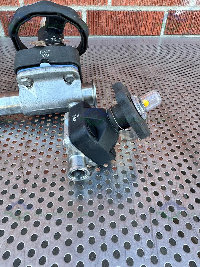 Used 2- ITT Pure Flo RA25MAX Diaphragm Valve w/ 1 1/2" to 1/2" Sanitary Fitting