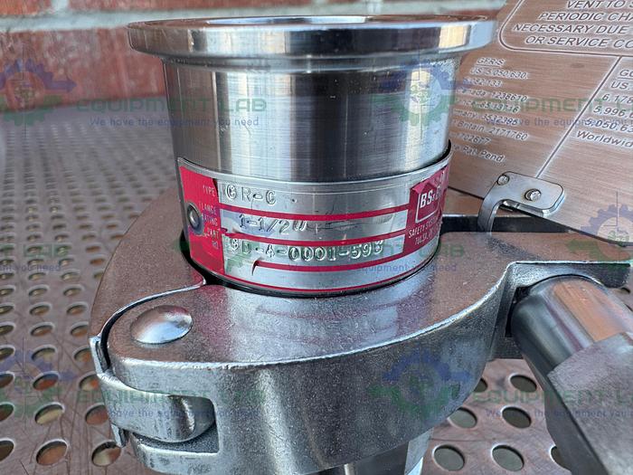 Used BS&B GR-C Safety Head 1 1/2" Fitting w/ 45 PSIG Rupture Disc, 1/2" Tee Fitting