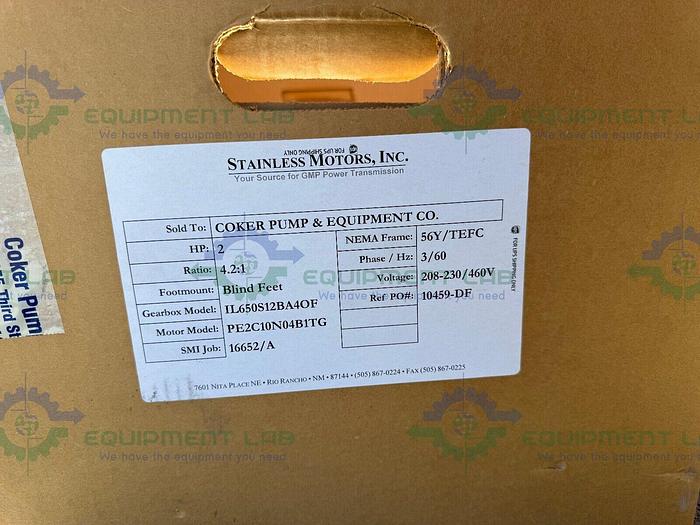 Stainless Motors PE2C02N04B1TOFM 2 HP Washdown Duty Motor w/ 4.2:1 Gear Reducer