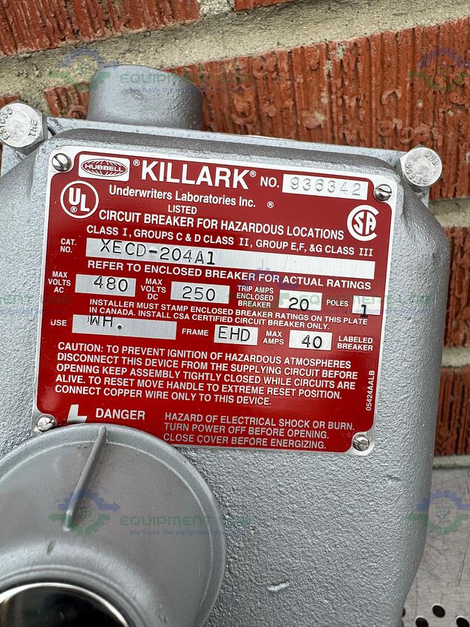Used Killark XECD-204A1 Circuit Breaker Enclosure 250/480V w/ Cutler EHD 14K Breaker