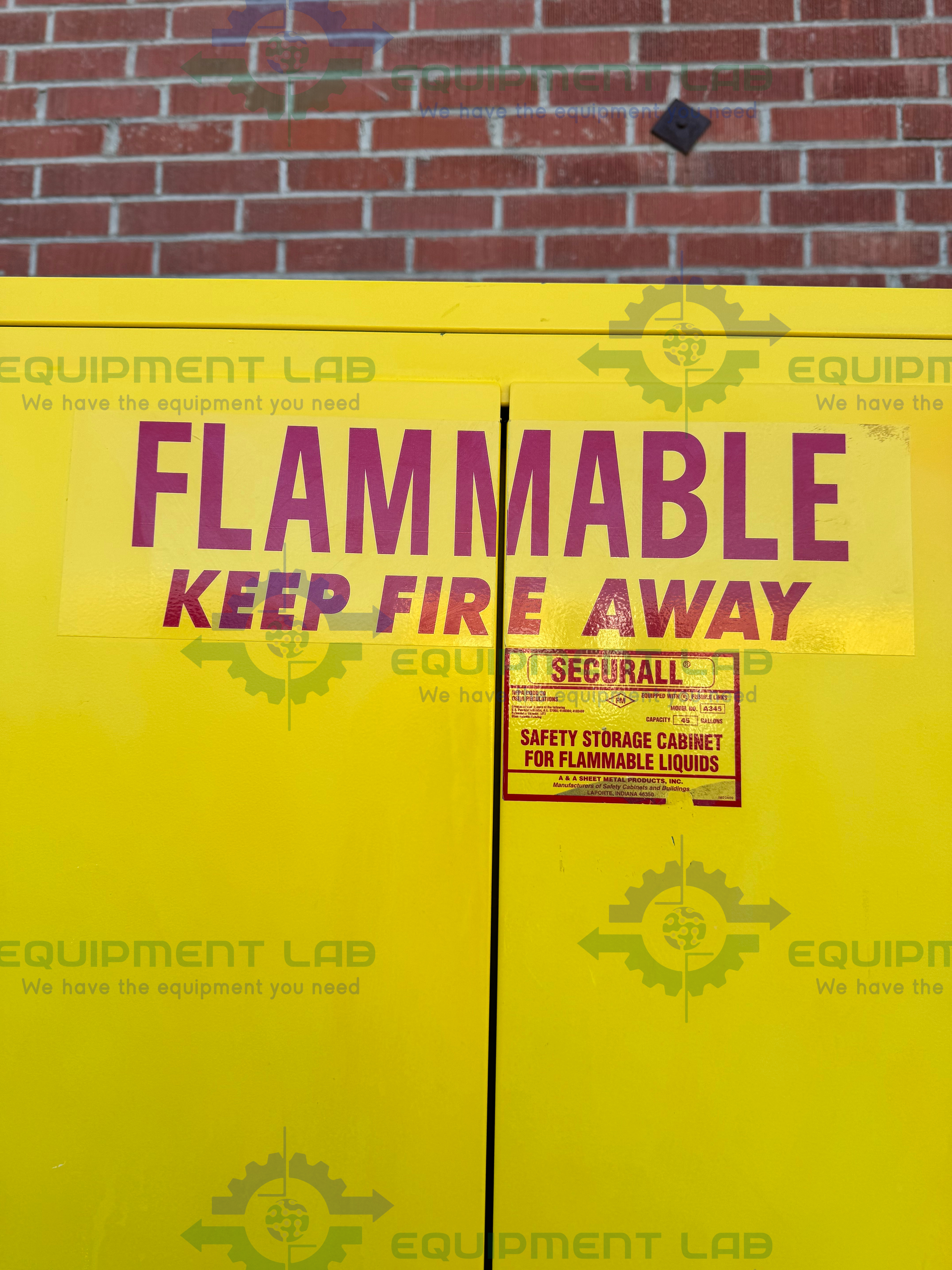 Used Securall A345 Flammable Liquid Storage Cabinet 45 Gallon w/ Soft Close Doors