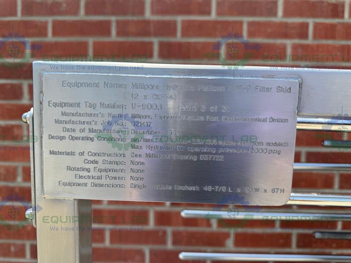 Used Millipore Stainless Steel Hydraulic Pellicon CUF-8 Filter Skid