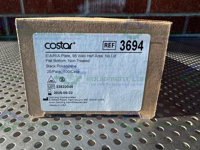 Pack of 25- Costar  3694 Black Polystyrene 96 Well Half Area, No Lid, Flat Bottom