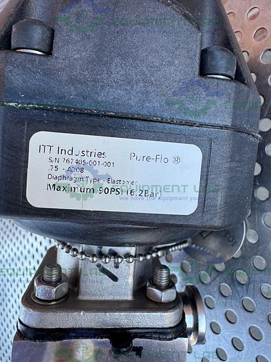 Used ITT Pure Flo .75-316L- RA20MAX 4 Way Diaphragm Valve w/ 3/4" Sanitary Fitting
