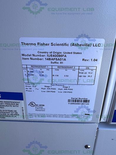 Used Thermo Fisher IUE40086FA Isotemp Ultra Low Temperature Freezer -86°C, 19 Cu.Ft.