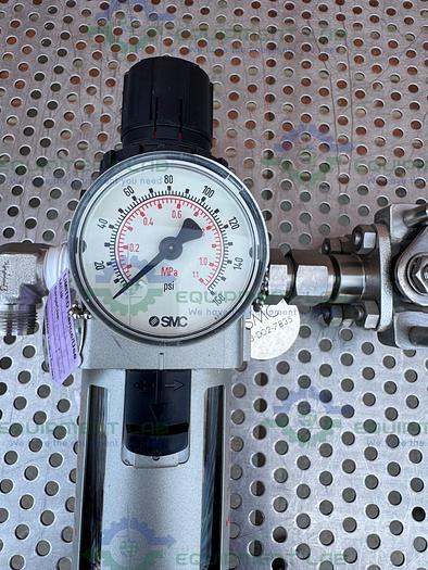 Used SMC AW40-N04-Z Filter Regulator 7 - 125 PSI w/ Flowserve Ball Valve