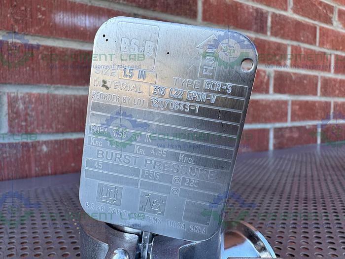 Used BS&B GR-C Safety Head 1 1/2" Fitting w/ 45 PSIG Rupture Disc, 1 1/2" Tee Fitting