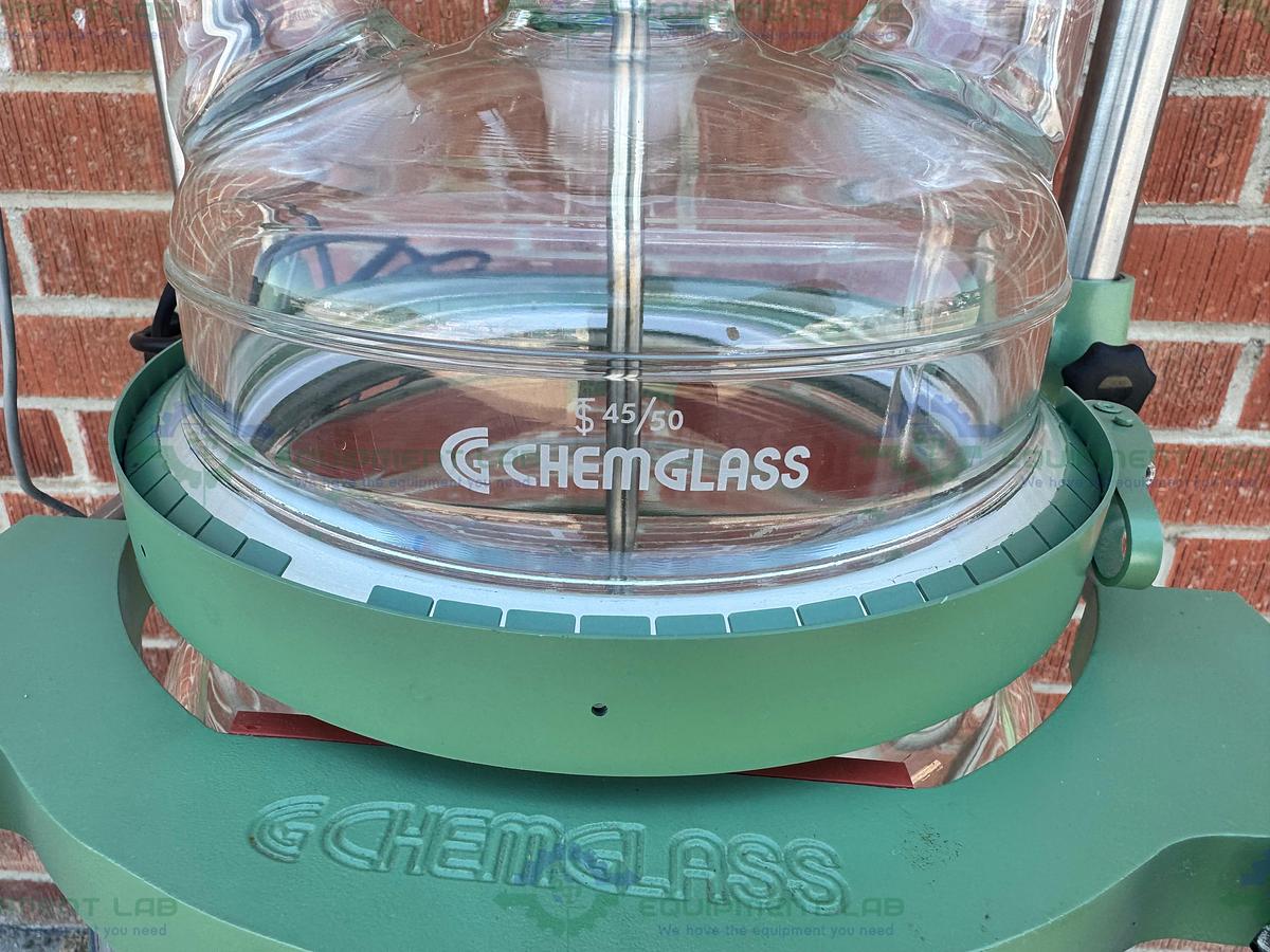 Used Chemglass 20 Liter Jacketed Glass Reactor w/ J-Kem Overhead Stirrer