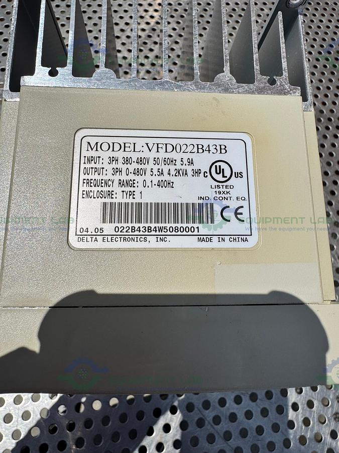 Used Delta Electronics VFD022B43B Inverter Drive 3 PH, 0-480V Output, 0.1-400Hz