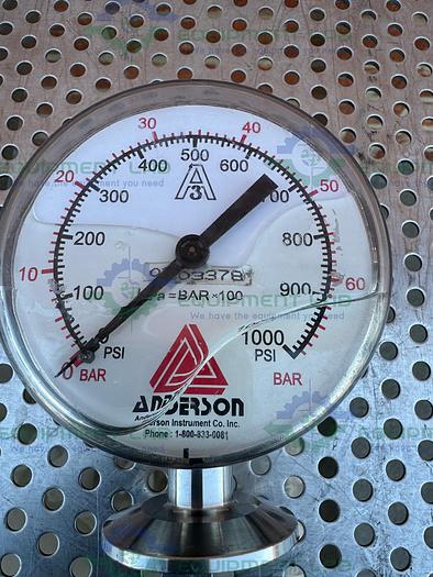 Used Anderson Pharmaceutical Series Pressure Gauge 0-1000 PSI w/ 2" Fitting