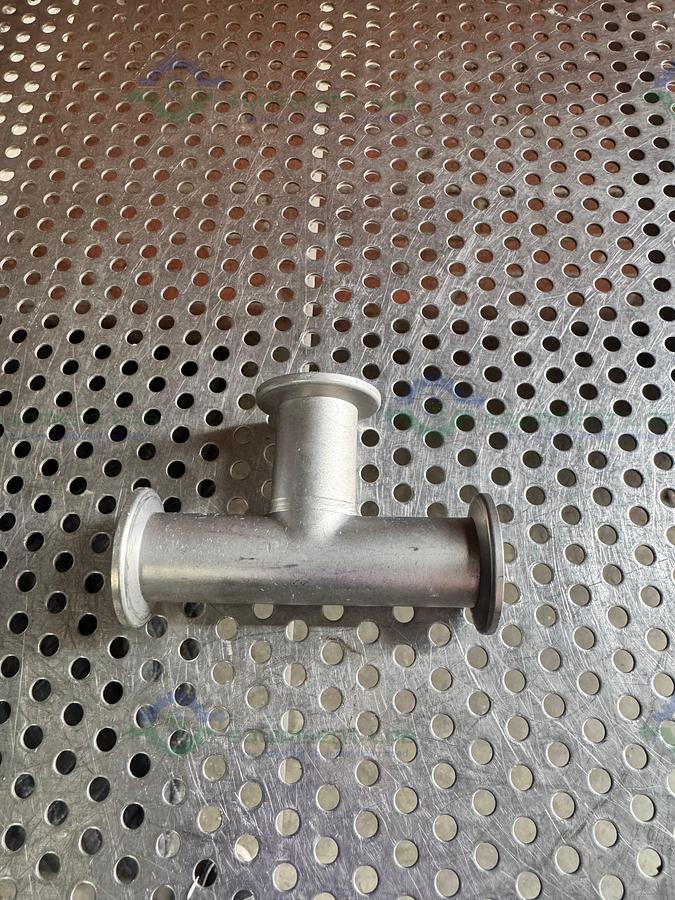 Used Stainless Steel 3 way Tee Nipple Vacuum Fitting w/ KF 25 Fitting