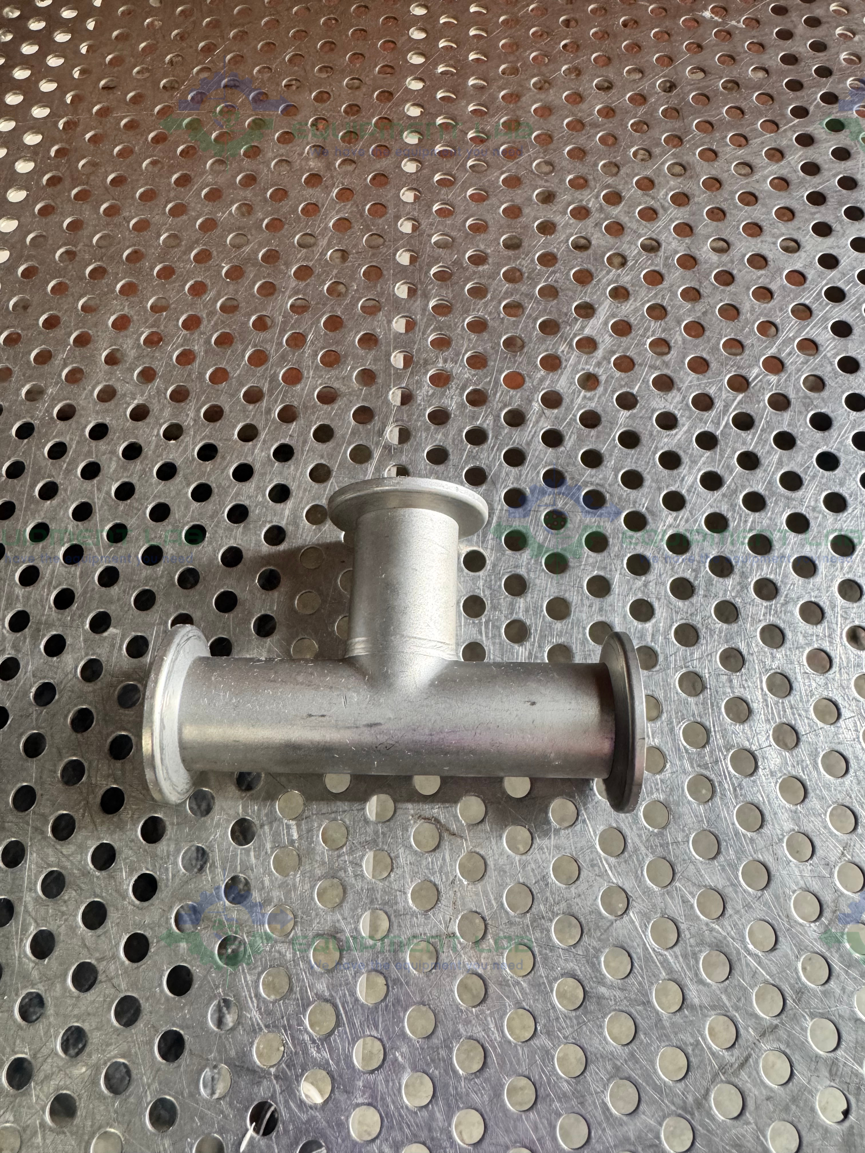 Used Stainless Steel 3 way Tee Nipple Vacuum Fitting w/ KF 25 Fitting