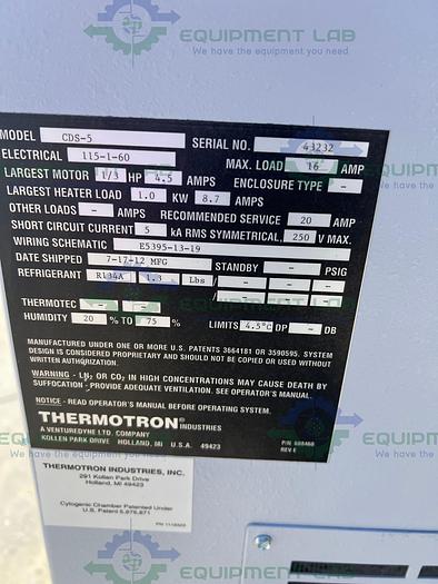 Used Thermotron  CDS-5 Cytogenetic Environmental Chamber 20ºC - 40ºC, 25% RH to 75% RH