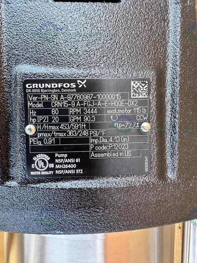 Grundfos CRN15-9 A97760987 MultiStage centrifugal Pump w/ Baldor 20 HP Pump