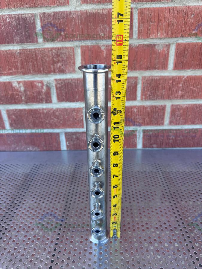 Used Stainless Steel Manifold 1.5" Sanitary Fitting w/ 6 Ports 1/2" Sanitary Fitting
