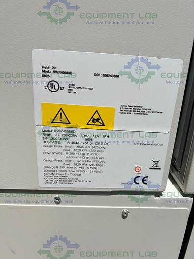 Used Thermo  VWR40086D Ultra-Low Temperature Freezer -86°C, 23 Cu.Ft. 208V