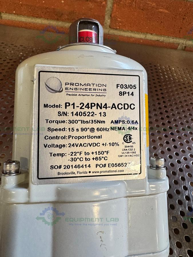 Used Promation P1-24PN4-ACDC Precision Actuation Valve 300 lbs/35Nm w/ 3.4" Valve