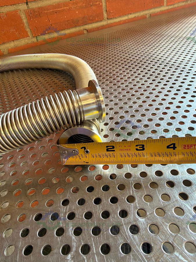 Used Stainless Steel Bellows Flexible Vacuum Hose 48" w/ KF 25 Vacuum Fitting