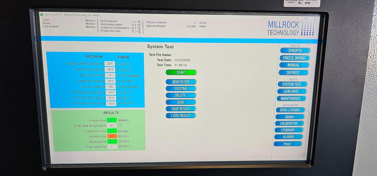 Used Millrock Magnum MG85B11 Freeze Dryer Lyophilizer w/ 11 Shelves MFG 2021