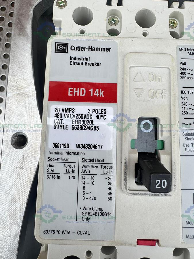 Used Killark XECE-204A3 Circuit Breaker Enclosure 240/480V w/ Cutler EHD 14K Breaker