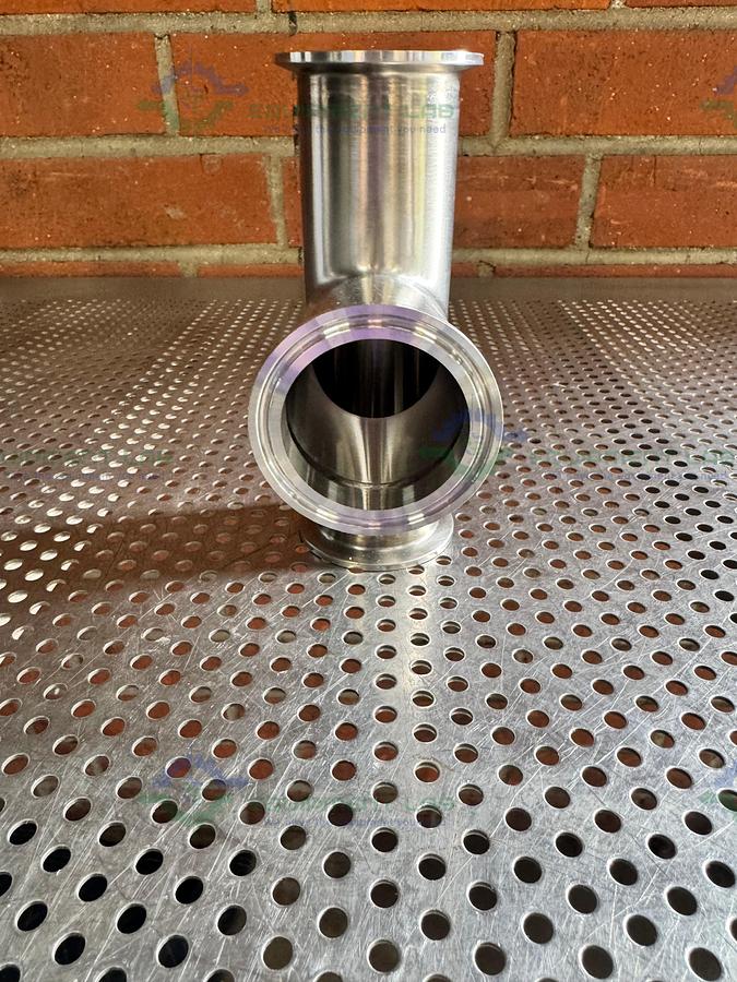 Used Stainless Steel 3 way Tee Fitting w/ 2" Sanitary Fitting