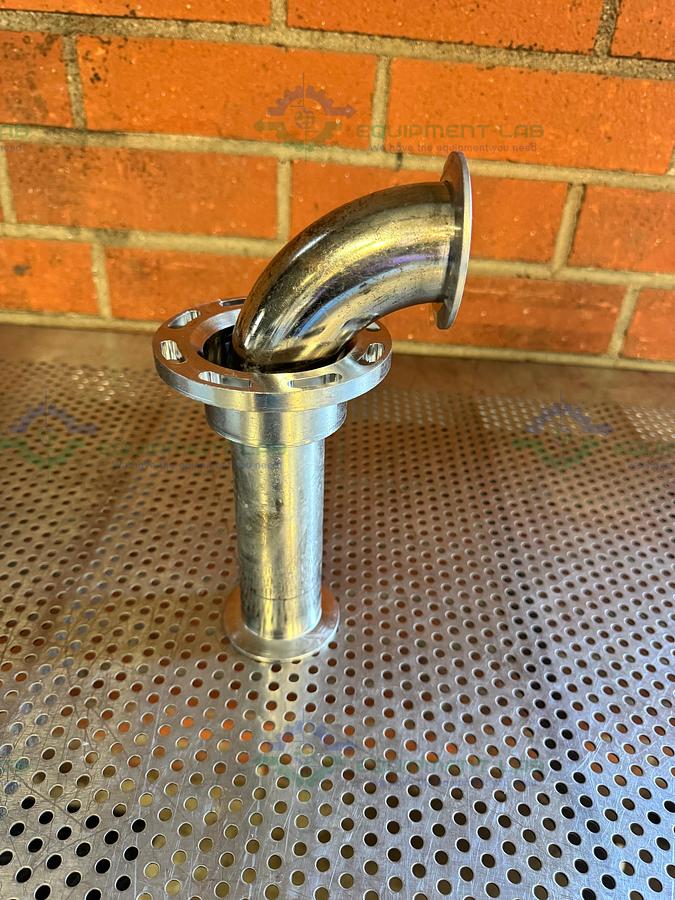 Used Stainless Steel Vacuum Adapter with 4.5" Side Flange and KF50 90 Degree Elbow