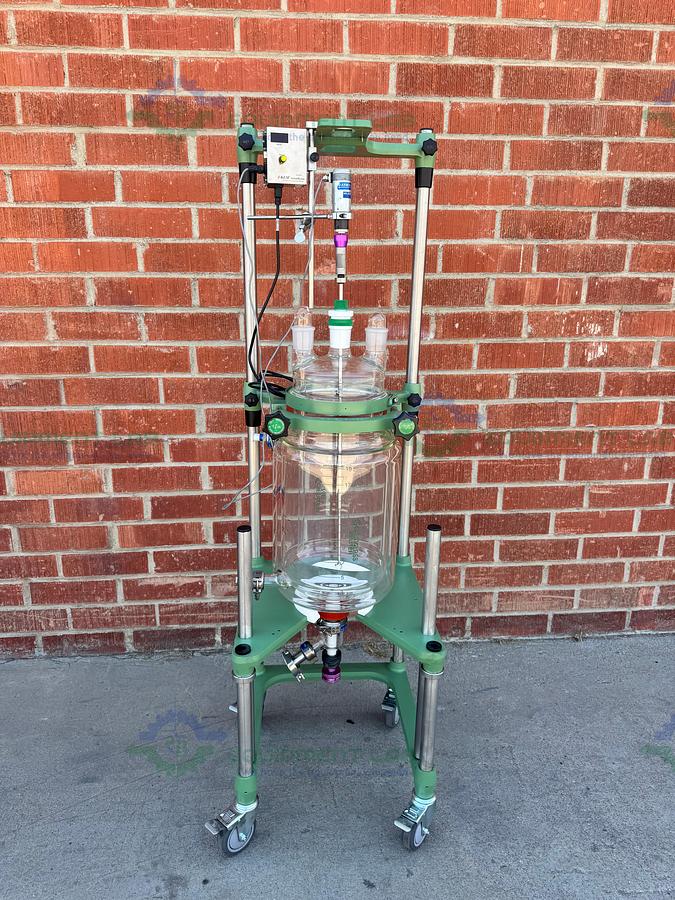 Used Chemglass 20 Liter Jacketed Glass Reactor w/ J-Kem Overhead Stirrer