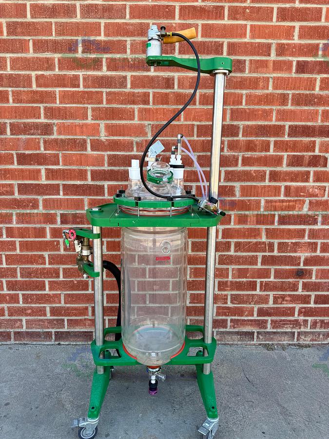 Used Chemglass 50 Liter Jacketed Glass Reactor w/ Chemglass Air Driven Stirrer Motor