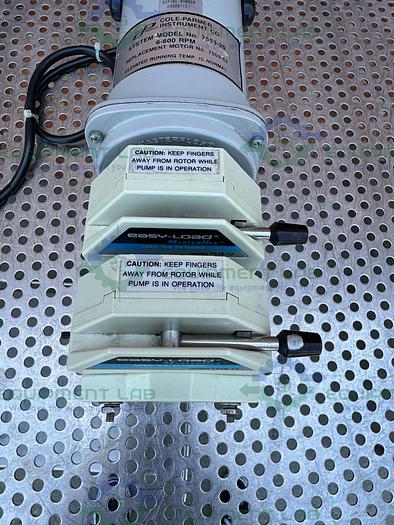 Used Cole Parmer 7553-20 Motor 6-600 RPM w/2- Masterflex 7518-12 Easy Load Pump Head