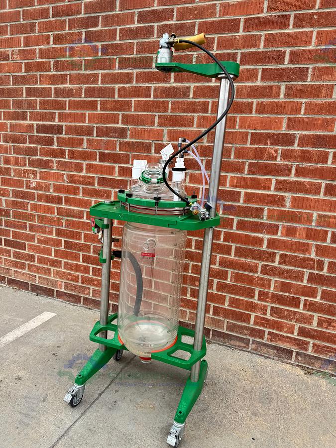Used Chemglass 50 Liter Jacketed Glass Reactor w/ Chemglass Air Driven Stirrer Motor
