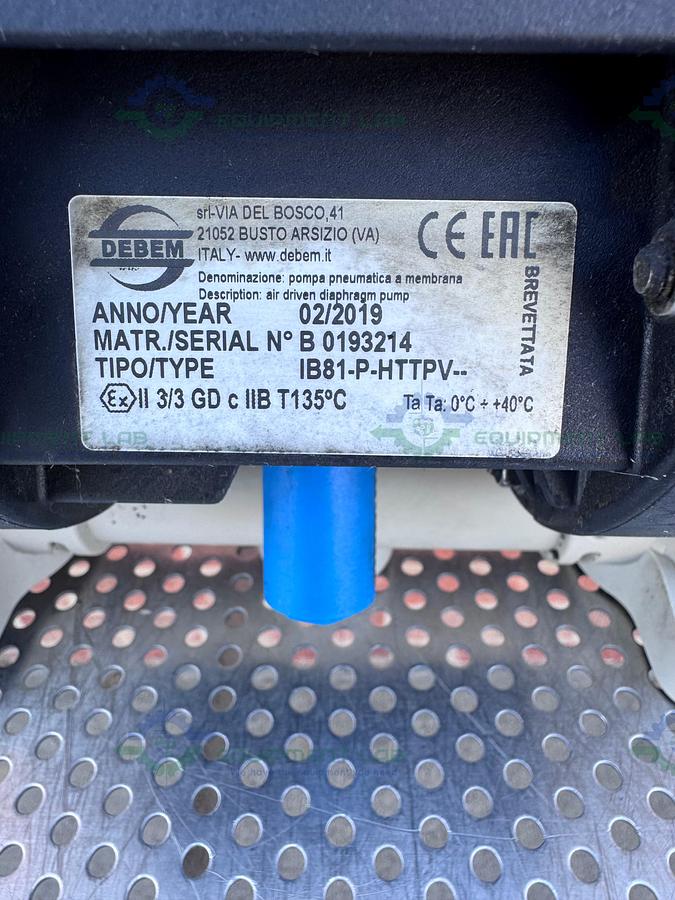 Used Debem IB81-P-HTTPV Air Operated Double Diaphragm Pump 1" Fitting