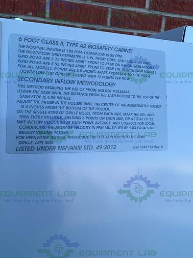 Used Labconco 302611100 Class II Type A2 Logic + Biological Safety Cabinet 6 Ft, 115V