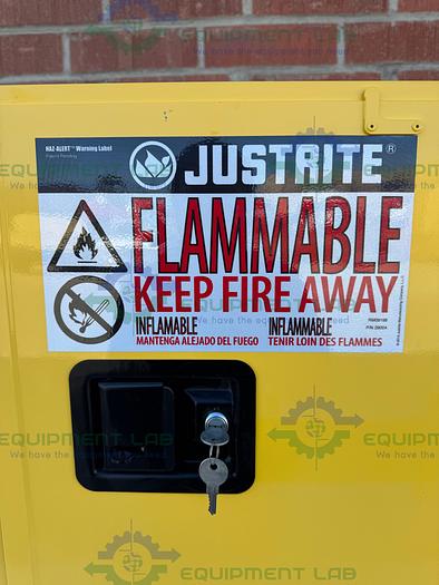 Used JustRite 4 Gallon Flammable Liquid Storage Cabinet w/ Soft Close Doors, Key
