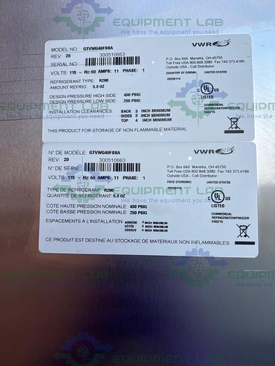 Used VWR  GTVWG49FSSA Stainless Steel Auto Defrost Freezer - 25°C 49 Cu, Ft.