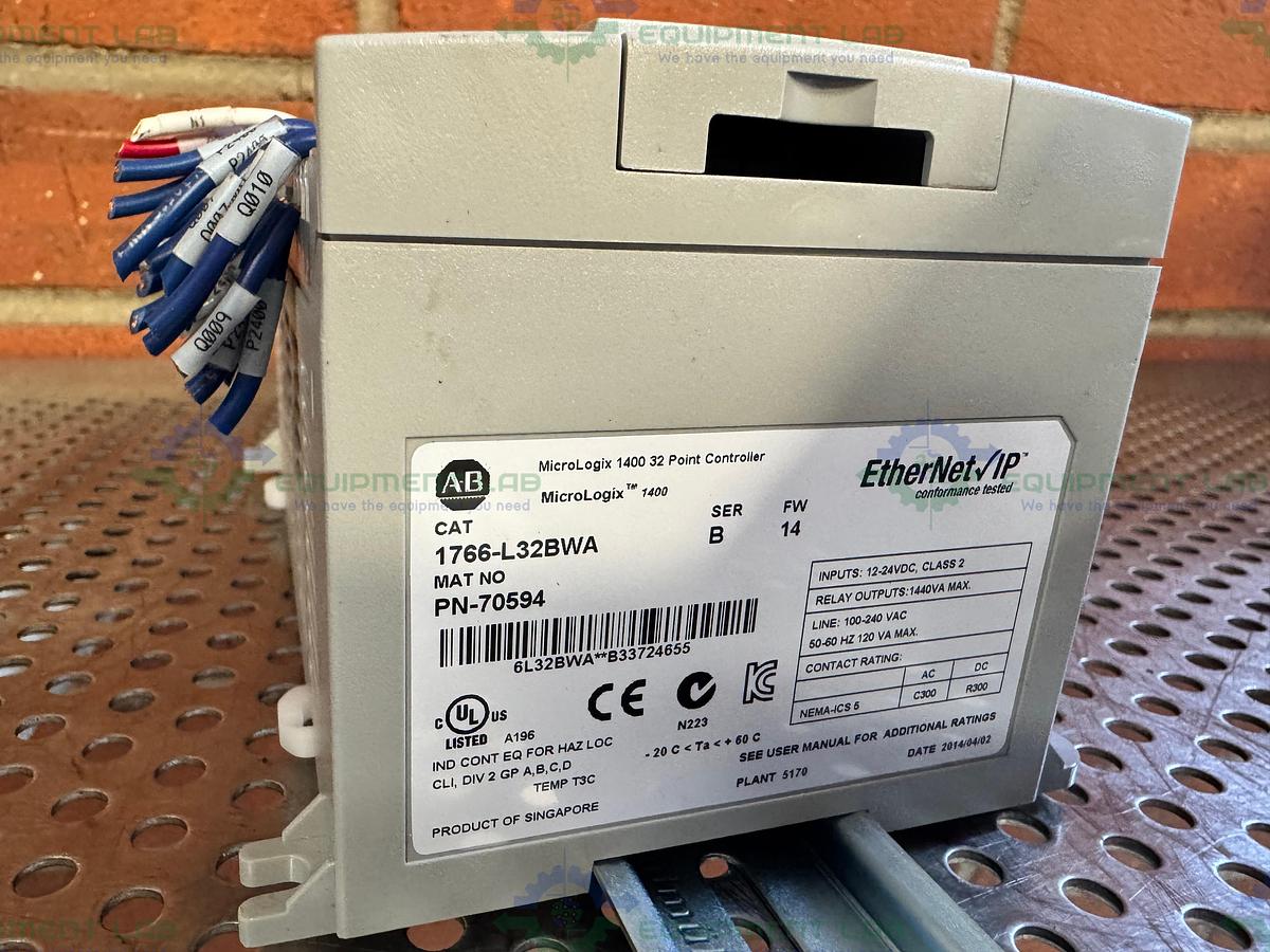Used Allen Bradley Micrologix 1400 Controller w/ 2- 1762-IQ16, 1762-OF4,1762-OW16
