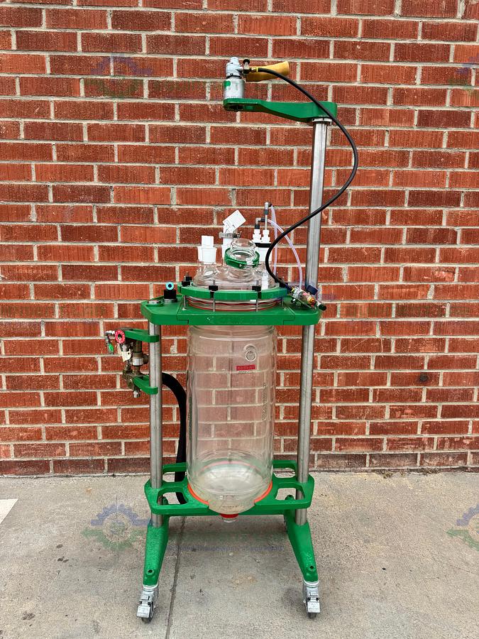 Used Chemglass 50 Liter Jacketed Glass Reactor w/ Chemglass Air Driven Stirrer Motor