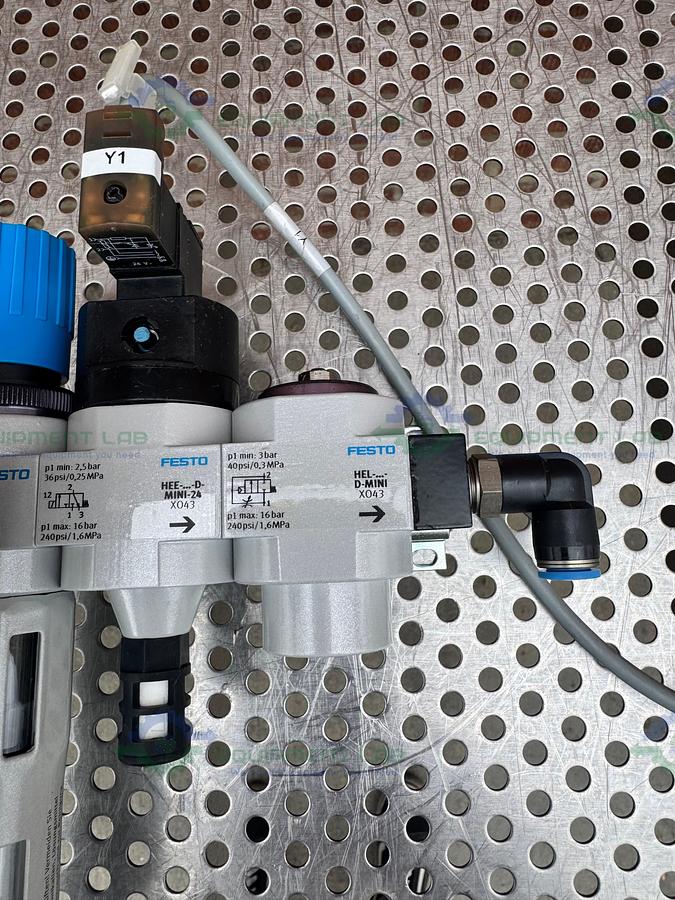 Used Festo LFR-D-Mini Regulator w/ Festo HEE-D-Mini-24 36PSI/0.25MPa