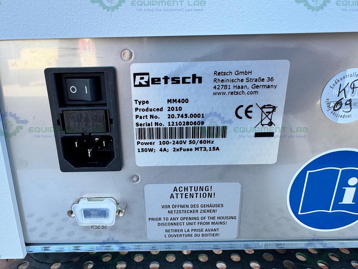 Used Retsch MM 400 Bench Top Mill Mixer w/ 2 10mL Mixer Jar Mills 100-240V