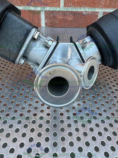 Used Lot of 2 - ITT Pure Flo 3 Way Diaphragm Valve w/ 1" Sanitary Fitting