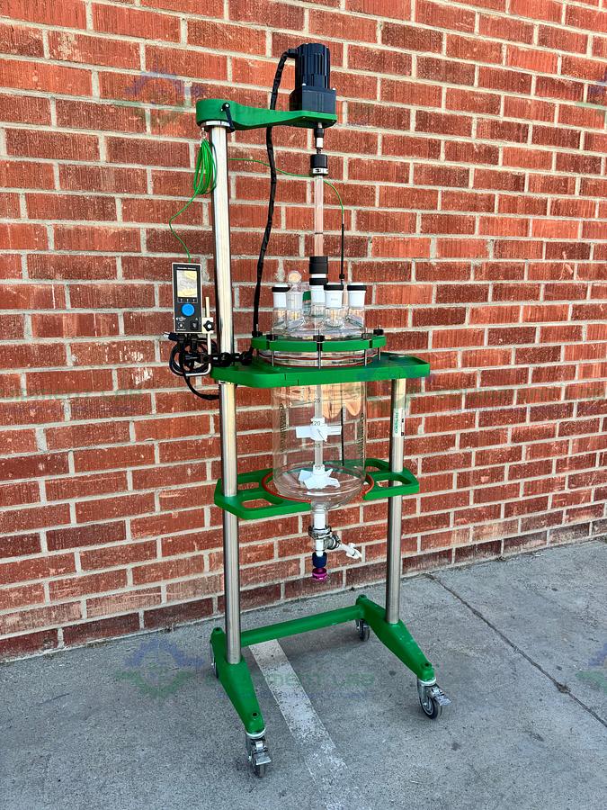 Used Chemglass 30 Liter Glass Reactor w/ Chemglass Overhead 1/4 HP Stirrer