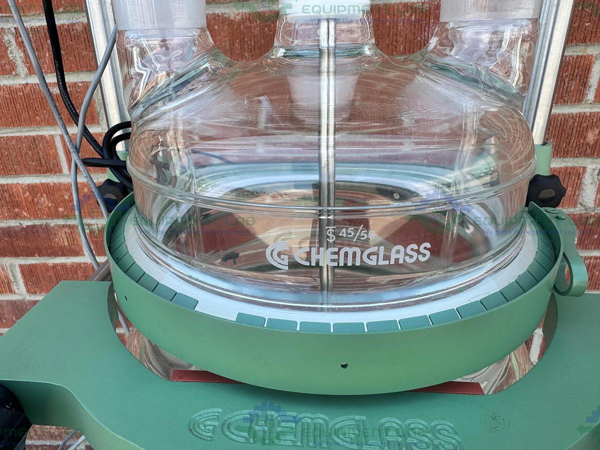 Used Chemglass 20 Liter Jacketed Glass Reactor w/ J-Kem Overhead Stirrer