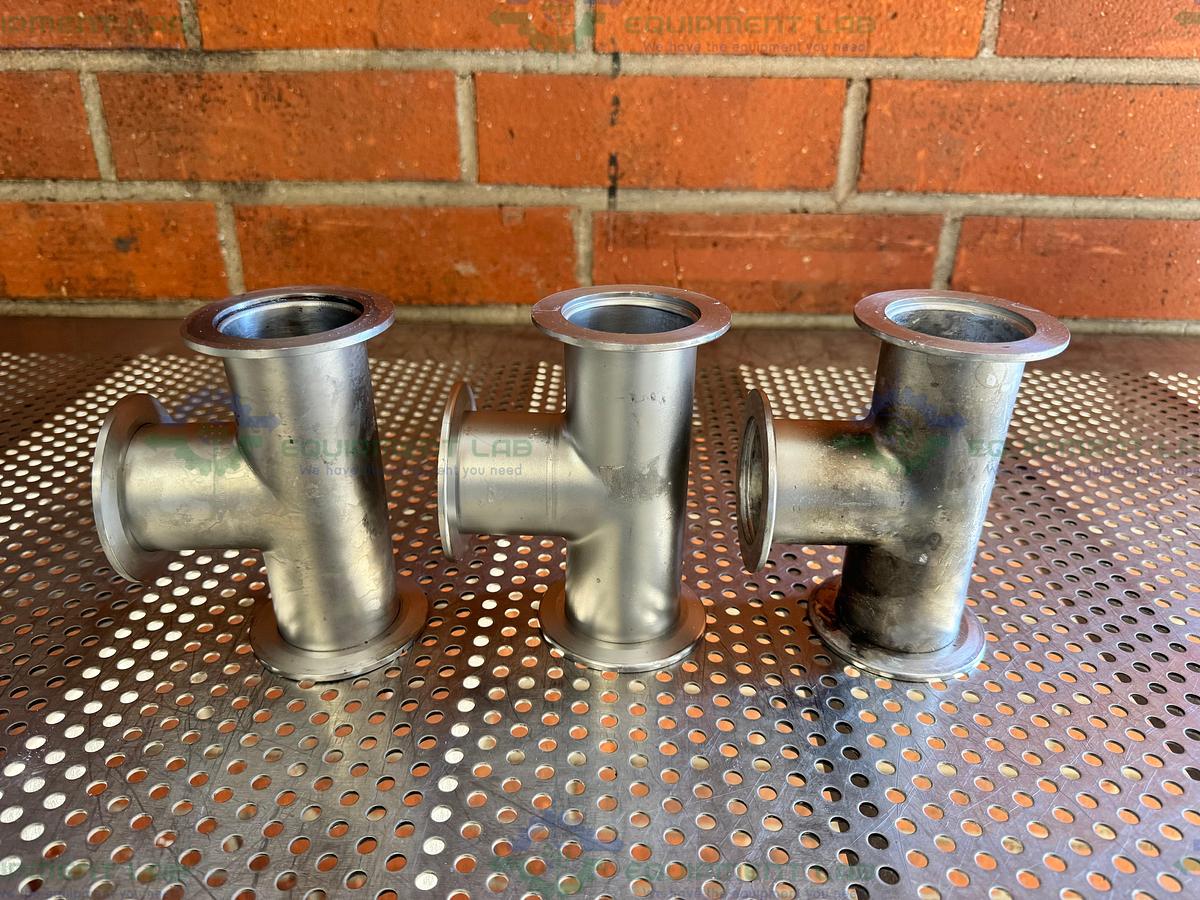 Used 3 Way Stainless Steel KF 50 Elbow Nipple Vacuum Fitting