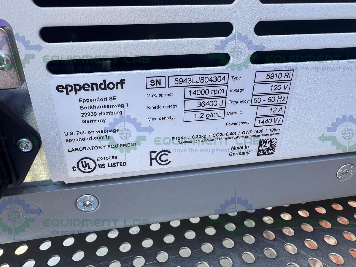 Used Eppendorf 5910 Ri Refrigerated Centrifuge w/ S-4X Universal Rotor 4500 RPM