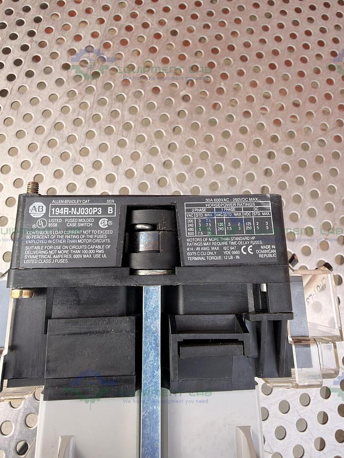 Used Allen Bradley 194R-NJ030P3 3-Pole, 30 amp Fused Rotary Disconnect Switch