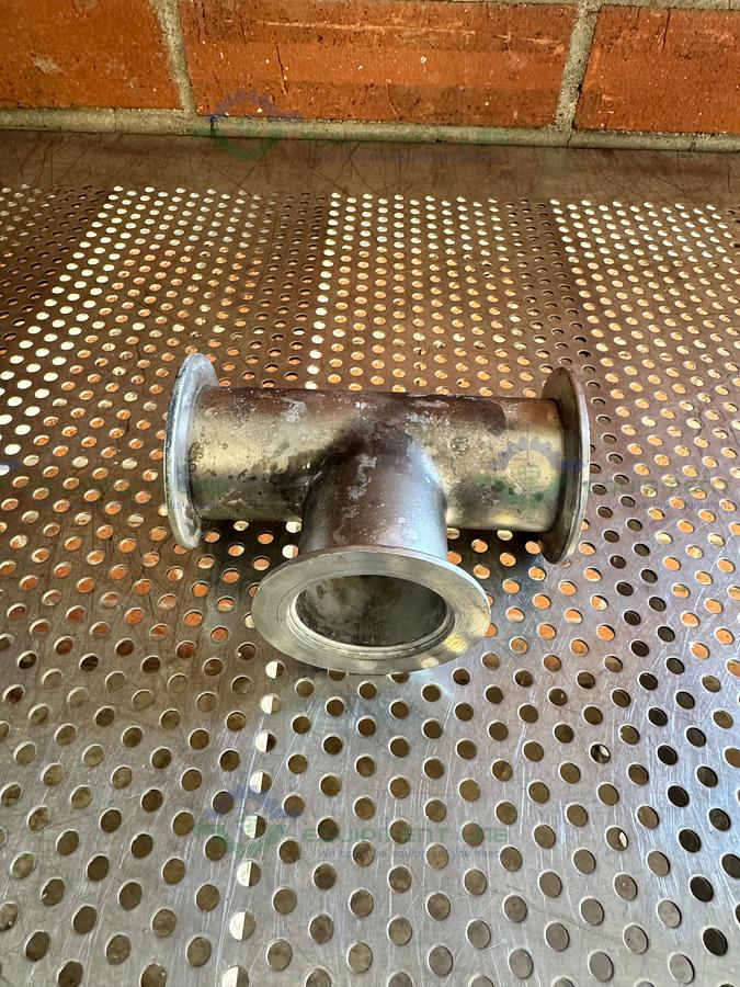 Used 3 Way Stainless Steel KF 50 Elbow Nipple Vacuum Fitting