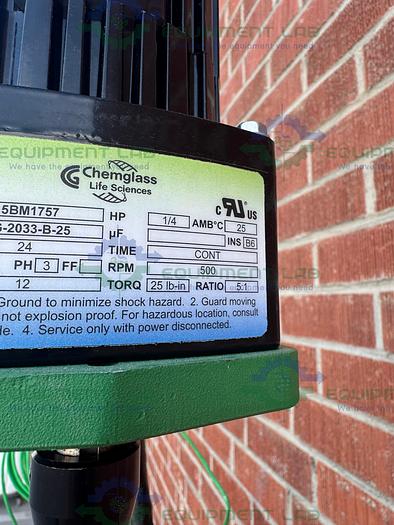 Used Chemglass 20 Liter Glass Reactor w/ Chemglass Overhead 1/4 HP Stirrer