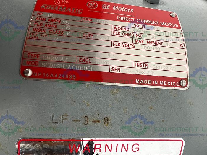 Used GE KinaMatic  5CD152UA011B001 Type CD218AT  Motor 15HP, 3500 RPM