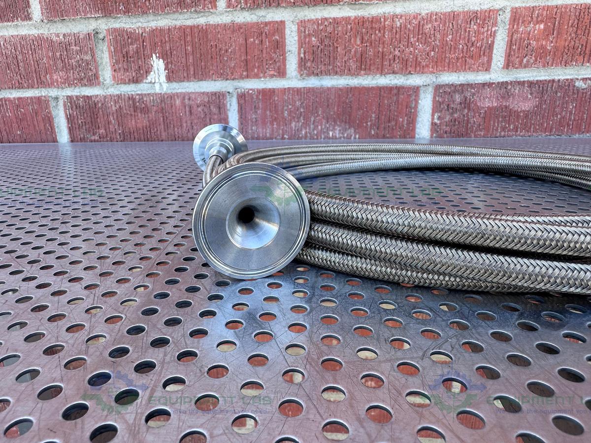 Used Flexible 200" Stainless Steel Braided Hose w/ 1" Sanitary Fitting