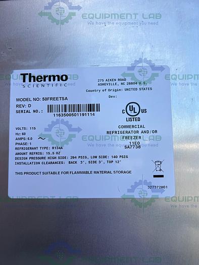 Used Thermo Scientific  50FREETSA  Flammable Materials Storage Refrigerator, 50 cu ft